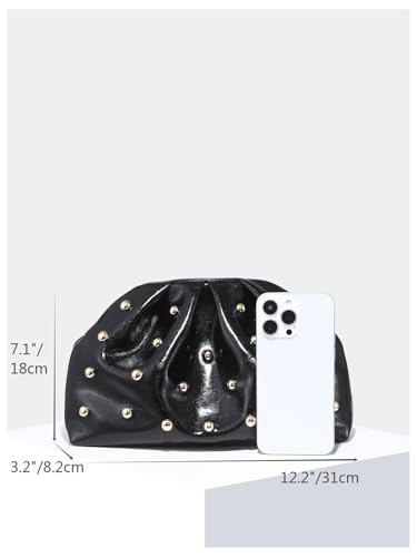 Image of QWINEE Women's Elegant Studded Clutch Bag Magnet Ruched Bags Retro Vintage Evening Handbag