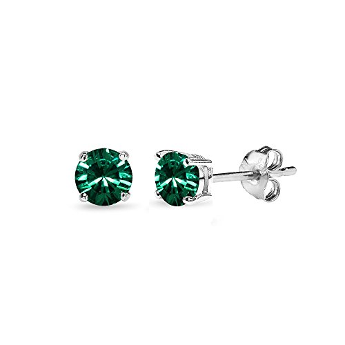 Sterling Silver 4mm Green Stud Earrings Made with Swarovski Crystals