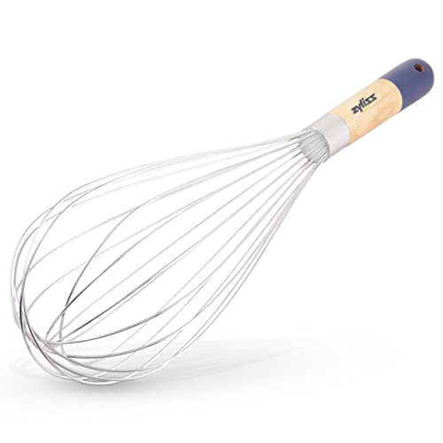 Zyliss E980209 Batidor de Globos, 32cm, Madera/Acero Inoxidable, Plata/Natural/Azul, Batidor de Mano/Horneado/Mezclado/Preparación de Alimentos, Madera de Origen Responsable