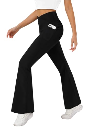 Image of Imperative Crossover Flared Leggings with Phone Pockets | Gym Tights | Yoga Pants |All Day Leggings