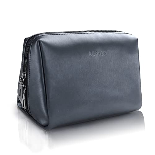 Aosbos Neceser Mujer Pequeña, Neceser Maquillaje para Hombre y Niña, Bolsa de Aseo Impermeable, Bolsa de Cosméticos de Cuero de PU Plegable, Neceser Viaje Multifuncional (20 x 11 x 15 cm, Negro) Cover