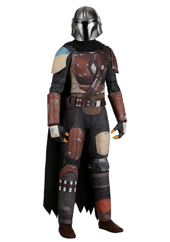 Deluxe Star Wars The Mandalorian Din Djarin Adult Costume - Cape Half Helmet Gloves & Armor Design - Officially Licensed L