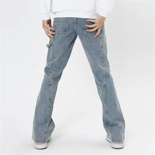 Men Ankle Zipper Washed Blue Baggy Flare Jeans Pants Clothing Straight Hip Hop Denim Trousers4