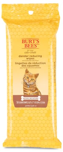 Burt's Bees for Pets Cat Dander Remover Wipes, Unscented Soft Grooming Cloths with Colloidal Oat Flour + Aloe, Helps Reduce Flaking Between Baths for Cats & Kittens, 50 Count