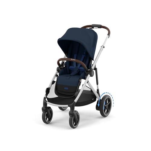 CYBEX Cochecito dorado e-GAZELLE S, máx. 22 kg (modo individual) / 2x 22 kg (modo dúo), sistema todo en 1 con accionamiento eléctrico y 20+ configuraciones, Ocean Blue