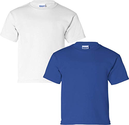 T-shirt en coton pour enfant blanc et bleu roi Gildan doux anti-irritation