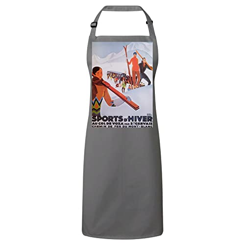 Tablier cuisine vintage France montagne gris, le cadeau idéal pour cuisinier