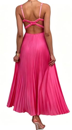 Image of Recious Womens Sexy Sleeveless Deep V Neck Satin Pleated Ruffles Bodycon Party Clubwear Dress