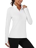 MAGCOMSEN Women's Running Shirts Quarter Zip Fleece Pullover Long Sleeve Tee Athletic Workout Tops Thumb Hole White,M