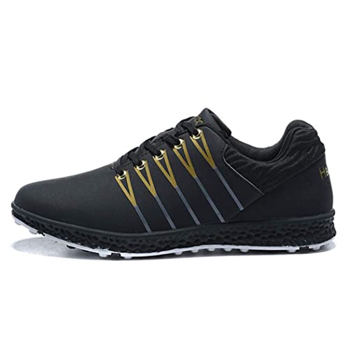 WJFGGXHK Mens Golf Shoes, Spikeless Golf Shoe Waterproof Lightweight Golf Sport Shoe Casual Walking Sneakers,Gold,37 EU