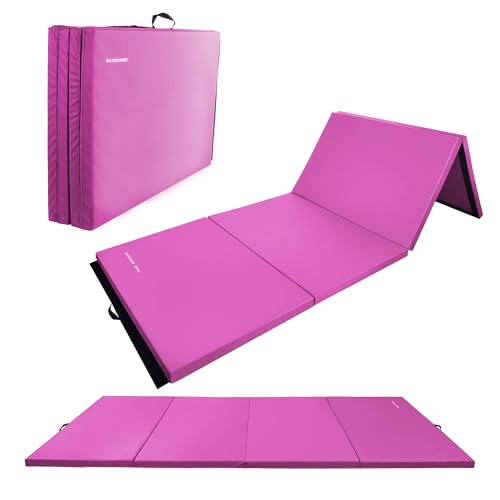 Fitvids Gymnastics Mat, 4'x8'x2" Thick Folding Home Gym Exercise Mat with Tear-Resistant PU Leather and Handles, Workout Mat for Yoga Pilates Tumbling Stretching MMA Core Workouts Wrestling