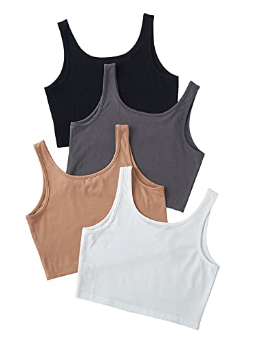 Shein Women's 4 Packs Scoop Neck Solid Crop Tank Top Sleeveless Shirt Vest Multicoloured Small #TOP1
