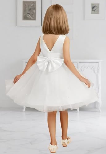 Elegant Satin Tulle Flower Girl Dress for Wedding Short Tutu Pearls Princess Pageant Birthday Party2