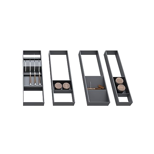 Emuca - Organizer for Drawer 150x470 mm (5,9x18,5 inch), Anthracite Grey, Steel and Wood, Charcoal - Image 4