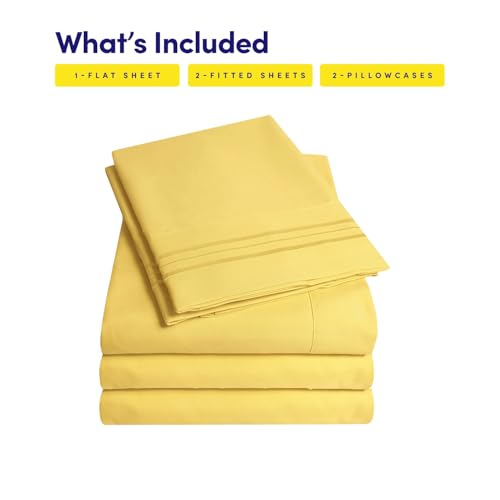 Image of 1500 Supreme Collection Extra Soft Split King Sheets Set, Yellow - Luxury Bed Sheets Set with Deep Pocket Wrinkle Free Bedding, Over 40 Colors, Split King Size, Yellow