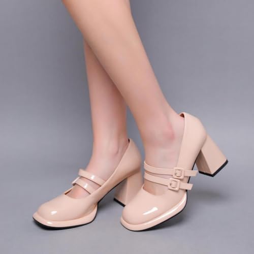 Geerta Women's Chunky Heels Coquette Aesthetic Platform Mary Janes Wide Feet Friendly Square Toe Pumps Emo Shoes Slip on Office Business2