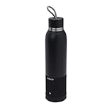 Aquio IBTB2BB Double-wall Steel Insulated Hydration Bottle with Rechargeable Bluetooth Wireless Speaker, Powered by iHome, Midnight, Midnight Black