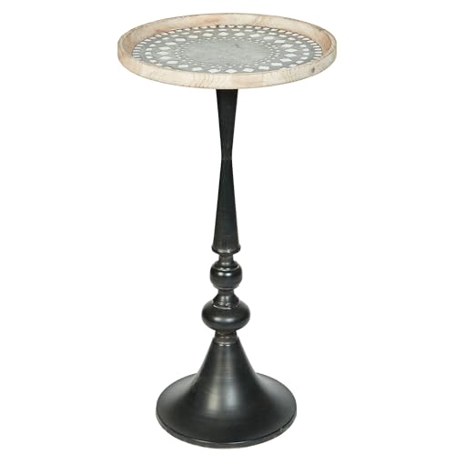 Coretta Pedestal Style Round Accent Table | Laser-Cut Galvanized Metal