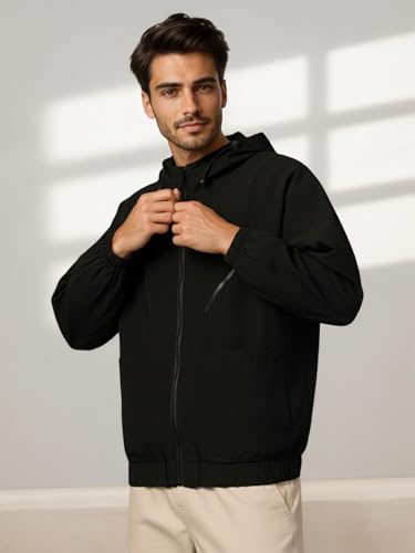 Image of CHKOKKO Sunscreen Jacket for Men Windcheater Hooded Zipper Sports Jacket | UV Protection | Sun Protective | Lightweight Water Resistant | Riding Biker | Outdoor Travel Gym Running