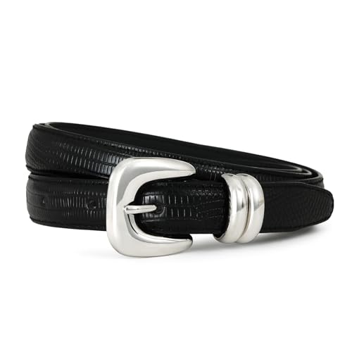 Black Belt with Silver Buckle Women Leather Belts for Women Belts for Jeans Dresses