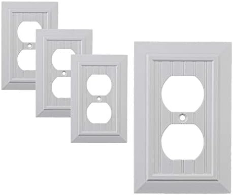 SleekLighting Pack of 4 Wall Plate Outlet Switch Covers | Classic White Beadboard Wall plates| Variety of Styles: Decorator/Duplex/Toggle/Blank / & Combo | Size: 1 Gang Receptacle