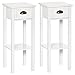 HOMCOM Lot de 2 Tables d'appoint Bout de canapé guéridon - tiroir, étagère - dim. 30L x 30l x 75H cm - poignées coquilles Laiton Vieilli MDF Blanc