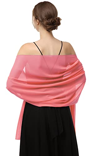 Shawls Scarves Wraps For Dresses Soft Chiffon Scarf Wedding Stole For women (Coral, Length(79 ) Width(19 ))
