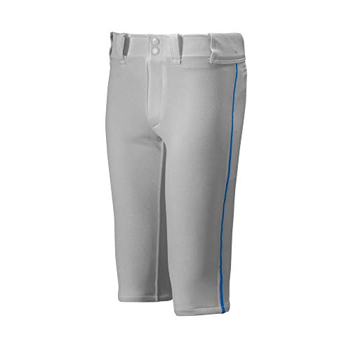Mizuno Youth Premier Short Piped Pants, Grey/Royal, Large