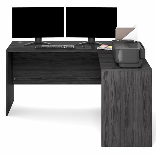 Image of Furinno Roger 60 Inch L-Shaped Office Desk, Executive Desk with Reversible Desk Return, Modesty Panel, Desk Cord Grommet, Scratchproof, for Home Office, Coastal Grey