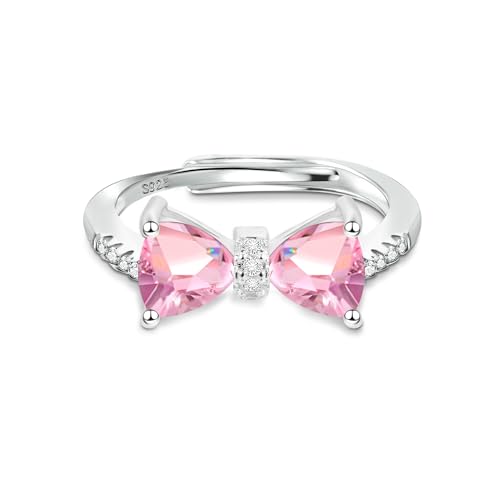 ALEXCRAFT Anello Donna Argento 925 Pietra Rosa Anelli Pietra Rosa Anello Con Pietra Rosa Regolabile Pietra Fiocco Regalo Donna Fidanzamento
