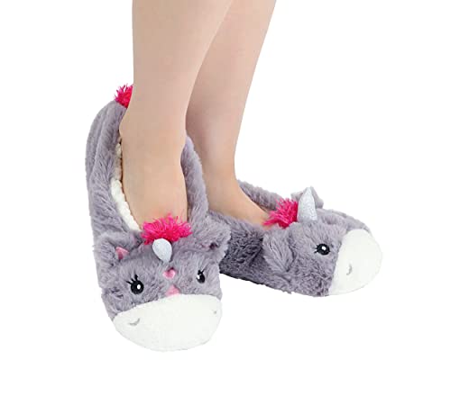 Panda Bros Womens Cozy&Warm Animal Slipper Socks With Grippers-House Socks(Gray Unicron,8-10) #TOP5