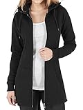 Kidsform Women's Full Zip Hoodie Long Sleeve Casual Long Sweatshirts Solid Hooded Jacket with Pockets A-Black Medium