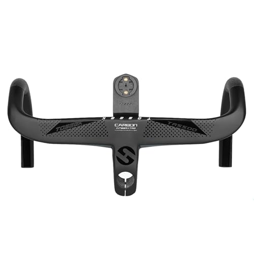 Manillar de bicicleta de carretera de carbono integrado de 360 440 mm, manubrio de bicicleta de enrutamiento de cable interno con soporte para computadora de bicicleta para bicicleta de carretera (420