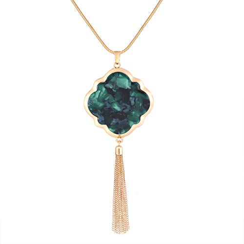 Xocartige Long Necklaces For Women Acrylic Quatrefoil Pendant Necklaces Y Shape Chain Tassel Necklace For Girls (Green) #TOP23