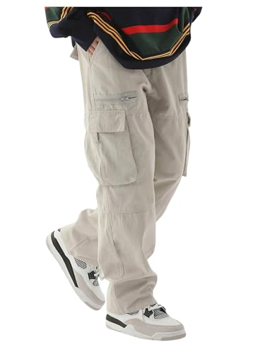SOLY HUX Men's Cargo Pants Drawstring Elastic Waist Flap Pocket Baggy Pants Casual Streetwear