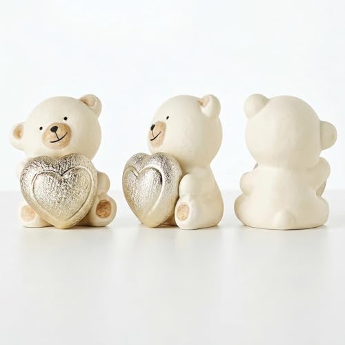 Figura decorativa de oso cerámico con corazón dorado miniatura 5