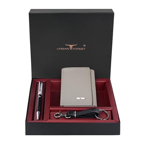 Image of URBAN FOREST Theo Sand Leather Wallet, Diamond Pen & Keychain Combo Gift Set for Men