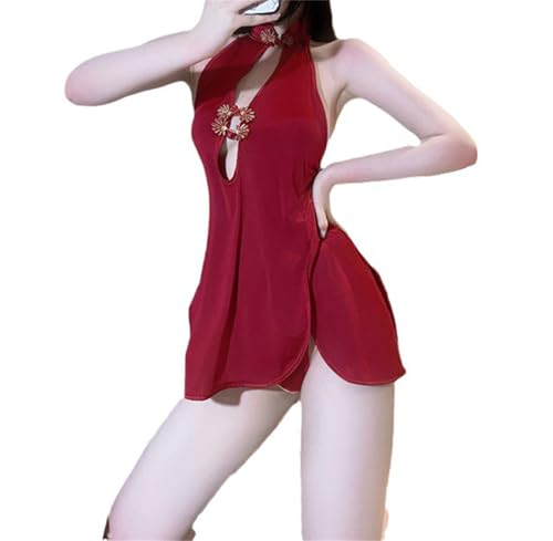 Women's cosplay sexy slit tight mini qipao underwear Chinese nightclub dress YSN274 Red XL