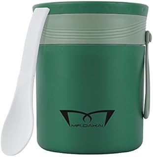 Mr.Dakai Insulated Food Jar Hot Food Containers for Lunch Bento Box, School Thermal Soup Cup for Kids and Adult, Leak-proof, Wide Mouth with Spoon, Travel Food Flask Hot Cold, 13.5 oz, Green