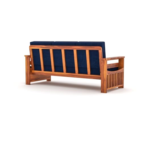 Image of Sheesham Wooden 7 Seater Sofa for Living Room | Rosewood 7 Seater Cushion Sofa Side Half Moon Rack | Solid Wood Sofa Set for Lounge (-3+2+2,Honey Finish)