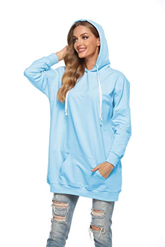 Famulily Oversized Sweatshirt Damen Lang Einfarbige Pullover Umstandsmode Oberteil Langarm Blau L