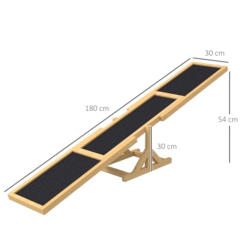 PawHut Hundewippe, Hunde Agility Wippe aus Holz, rutschfest Hunde Agilitäts Rampe für Hunde unter 30 kg, wetterfest Hundetraining Outdoor Hundesport für Balance, 180 x 30 x 30 cm Gelb
