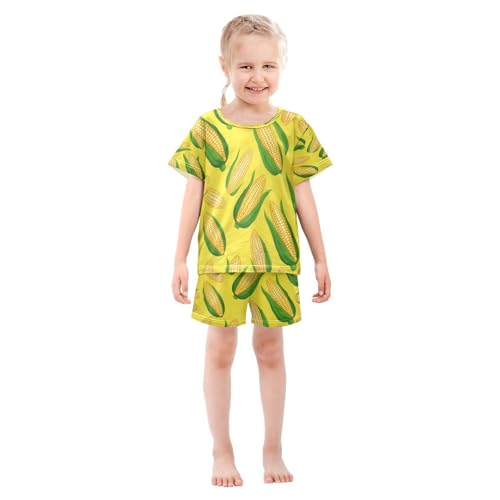 Pajama Sets Short Sleeve Corn Pattern Print Design Soft Cotton Summer Sleepwear 2 Piece PJS Size 5-14T4