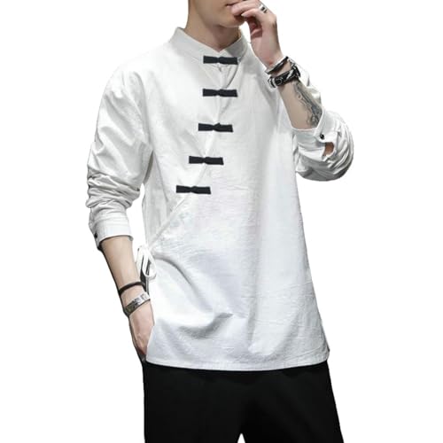 Chemise en coton et lin pour homme style rétro avec finitions artisanales