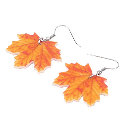 WEVENI Acrylic Fall Maple Leaf Earrings Dangle Novelty Autumn Plant Fruit Jewelry For Women Orange Leaves Gifts3