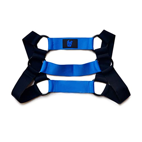 Hommes fort corps poitrine élastique bandoulière harnais Cosplay tenue de club Fitness Costume Sexy Muscle Guy Fitness(Color:blue,Size:M) Cover