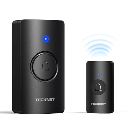 TECKNET Campanello Senza Fili a Batteria, Set di Campanelli Impermeabile IP67 con Portata Wireless di 400 metri, 5 Livelli di Volume e 60 Rintocchi con Durata Della Batteria di 4,5 anni, per Casa