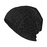 Beanie Hat Printed Dark Black Leopard Print Stretchable Knitted Cap For Men Women,Thin Stretch Knit Slouchy Cancer Chemo Sleep Hat Unisex Turban Hat Running Headwear Warm Hip Hop Soft Skull Cap