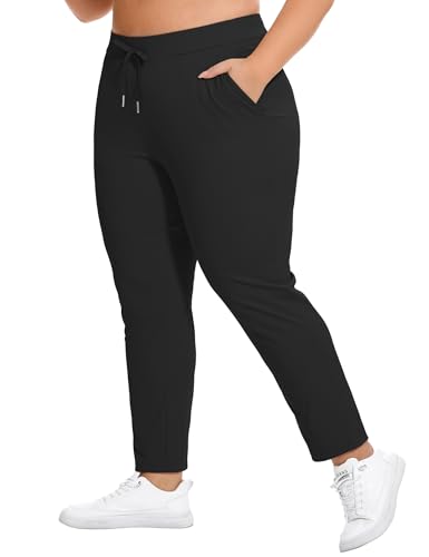 COOTRY Women's Plus Size Pants 7/8 Stretch Sweatpants Golf Athletic Travel Work Casual Joggers with Deep Pockets