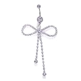 eartif Belly Button Rings Gold Bow Dangle Belly Button Rings Surgical Steel for Women CZ Navel Rings Bowknot Belly Button Piercing Jewelry (Silver)